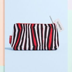 NEW Clinique Vibrant Striped Pouch Red, White And Black Small Bag Designer Colab